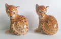 Paar 2 Vintage Lomonossow UdSSR Russisches Porzellan Leopard Katze Jungtier Figuren