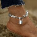 Fußkettchen Schloss Fusskette Silber Damen Armband Fußschmuck Geschenk Fuß Kette