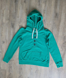 Hoodie Damen Gr L Kapuzenpullover grün mit Knöpfen & Kordel & Kangurutasche