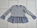 Esprit Pullover Grau Weiss Rüschen Gr. S 36 38