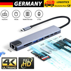 USB-C Hub 8-IN-1 Adapter 4K HDMI USB 3.0 LAN RJ45 Ethernet Micro SD Kartenleser