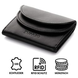 SURAZO® Kleines Portemonnaie Damen Leder Mini Geldbörse Minibörse Geldbeutel✅10,5 x 7,5 x 2 cm ✅ 30g ✅Große Kapazität ✅RFID Schutz