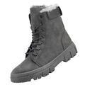 Damen Stiefeletten Boots Schnürbooty Warm Gefüttert Stiefel Grau 72404