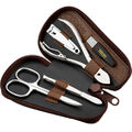 Nagelset Herren & Damen 5-teilig mit Zange - Maniküre Set mit Leder-Etui braun