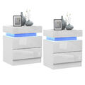 Nachttisch Weiß 2er Set Nachtschrank RGB Licht Nachtkommode mit 2 Schubladen