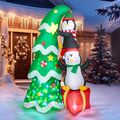 Weihnachtsdeko Außen Aufblasbar 244cm Weihnachtsbaum Pinguine mit LED Licht C285