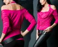 SeXy Miss Damen Neck Carmen Langarm Shirt Top strass Look Schnalle 34/36/38 pink