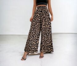 Hose mit Weitem Bein Sommerhose Schlupf Animal Print Leopardenmuster XS-XL