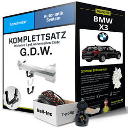 Für BMW X3 Typ F25 Anhängerkupplung abnehmbar +eSatz 7pol uni 14- NEUBis 25.09. im FlashSale 10% sparen*!