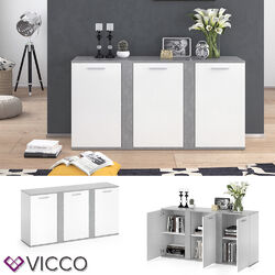 Sideboard Highboard weiß beton Kommode Anrichte Schrank Novelli 3 Türen Vicco