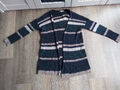 Strickjacke lang blau beige ESPRIT 53% Alpaka in Gr. S