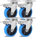 Set 4 Lenkrollen mit Bremse Blue Wheel Transport Industrie Rolle Rollensatz 360°