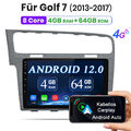 8-Kern 4+64GB CarPlay Android 12 AutoRadio GPS 4G LTE Navi für VW Golf VII MK7