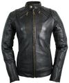 Damen Motorrad Lederjacke Protektoren Jacke Bikerjacke Schwarz gesteppt Slim Fit