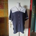 Charmante Vintage-Bluse von Basler in Größe 42, gepunktet, polka dots, blau weiß