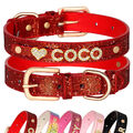 Bling Glitzer Personalisiert Hundehalsband mit Namen Strassbuchstaben Leder XS-L