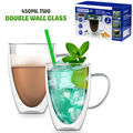 Doppelwandiges Isolierglas Kaffeeglas Becher Teetasse Thermo mit Griff 450ml