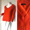 Hellorange 100 % Kaschmir Tunika Pullover von F&F lange Länge V-Ausschnitt UK Größe 16