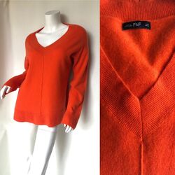 Hellorange 100 % Kaschmir Tunika Pullover von F&F lange Länge V-Ausschnitt UK Größe 16