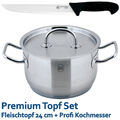 Fleischtopf 5L 18/10 Edelstahl Topf Bratentopf Kochtopf Suppentopf Premium Set