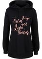 Damen Sweatshirt mit Schriftzug und Seitenschlitzen Gr. 44/46 Schwarz 1xget NEUw