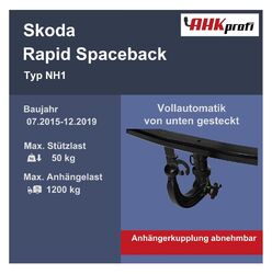 abnehmbar AHK Westfalia für Skoda Rapid Spaceback NH1 BJ 07.15-12.19 NEU mit ABE