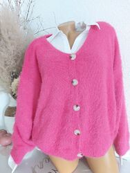 Strickjacke Cardigan kuschelig warm pink rosa fuchsia L 40/42 Neu