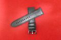 Watch strap leather 24mm lugs with silver buckles black (A30)