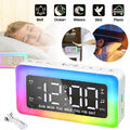LED Wecker Digital Alarmwecker USB Tischuhr Uhr Snooze 8 Farben RGB Dual Alarm
