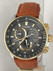 Citizen Herren Eco Drive Chrono AT Alarm R.Controlled zweifarbig braunes Armband Uhr