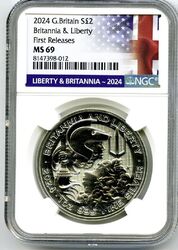 2024 GREAT BRITAIN 1OZ SILVER NGC MS69 BRITANNIA & AND LIBERTY FIRST RELEASES