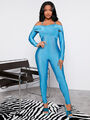 Damen Wetlook Jumpsuit Blau Overall Catsuit Einteiler Gr L 40 / 42