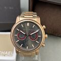 Michael Kors Herrenuhr Wimpel MK-8370 Roségold Chrono Datum Runde Box Neu Batt