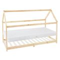 Kinderbett+Matratze Hausbett Bettgestell Holzbett Bett Lattenrost Natur 90x200cm