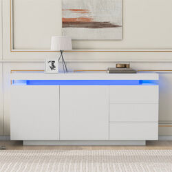 Sideboard Kommode mit LED-Leuchten 3 Schubladen Mehrzweckschrank Anrichte Weiß