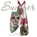 Latzhose mit Skull - Flower Print Weit