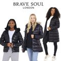 Brave Soul Damen Pelz Kapuzen Pufferjacke Winter warm gepolsterter Mantel für Damen