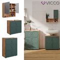 Badmöbel-Set Irma Eiche Grün 3-teilig Kommode Waschbeckenschrank 60 cm Vicco