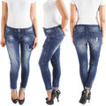 Damen Skinny Hüftjeans Röhrenjeans Slim Fit Hose Stretchjeans Jeans Blau Hüft