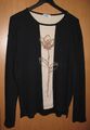 GINA BENOTTI Damen Sweat-Shirt Gr. L Schwarz beigefarb. Streifen mit Blume vorn