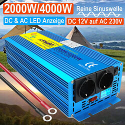 2000W 4000W Reiner Sinus Spannungswandler 12V auf 230V Inverter Wechselrichter