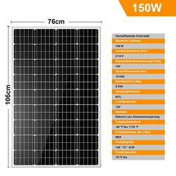 150W 200W Solarmodul Monokristallin Solarpanel Photovoltaik für RV Camping Boot