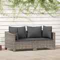 2-tlg. Garten-Lounge-Set mit Kissen Grau Poly Rattan