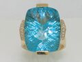 Blautopas Ring 750 Gelbgold 18Kt Gold natürlicher beh. Blautopas  16 Brillanten