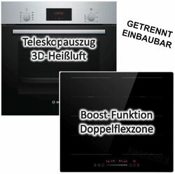  HERDSET Bosch Backofen mit Induktions-Kochfeld - autark 60cm 3D-Heißluft Neu