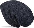 Unisex melierte Feinstrick Beanie Mütze, Fleece, Slouch Longbeanie Strickmütze