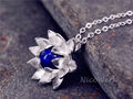 Silberkette mit Anhänger Lotus Blume Lapis lazuli Blau Ethno Halskette Damen