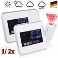 1/ 2x Projektions Wecker Snooze Digitalwecker Alarm Datum Tischuhr Wetteranzeige