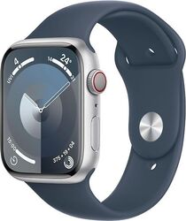 Apple Watch Series 9 45 mm Aluminiumgehäuse silber am Sportarmband M/L sturmblauGut: Deutliche Gebrauchsspuren, voll funktionstüchtig