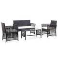 4-tlg. Garten-Lounge-Set mit Auflage Poly Rattan Schwarz